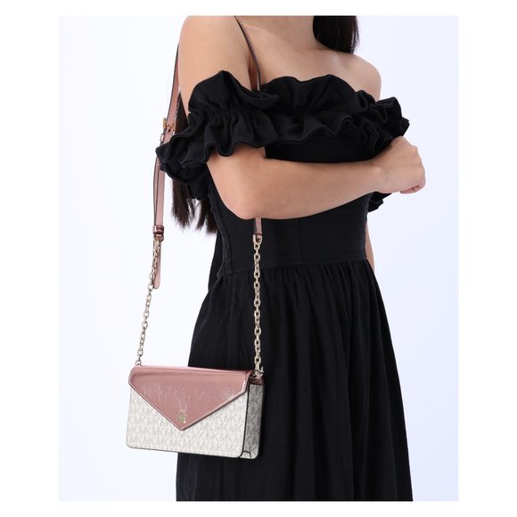 Michael Kors Jet Set Travel Small Signature Clutch Crossbody Vanilla Primrose - Picture 1 of 12